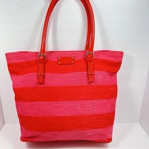 Stylish Red and Pink Striped Tote Bag